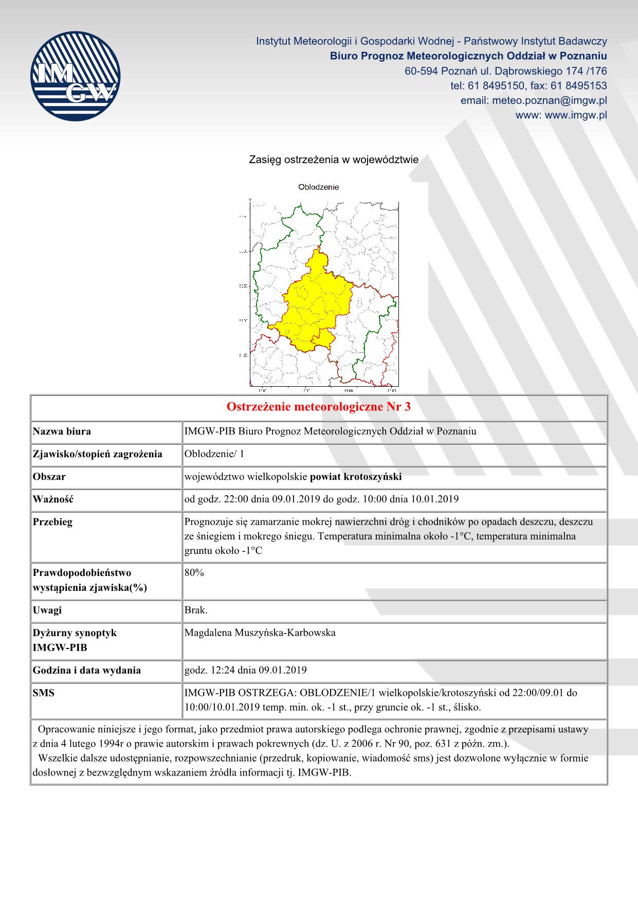 Ostrzeżenie meteorologiczne oblodzenie