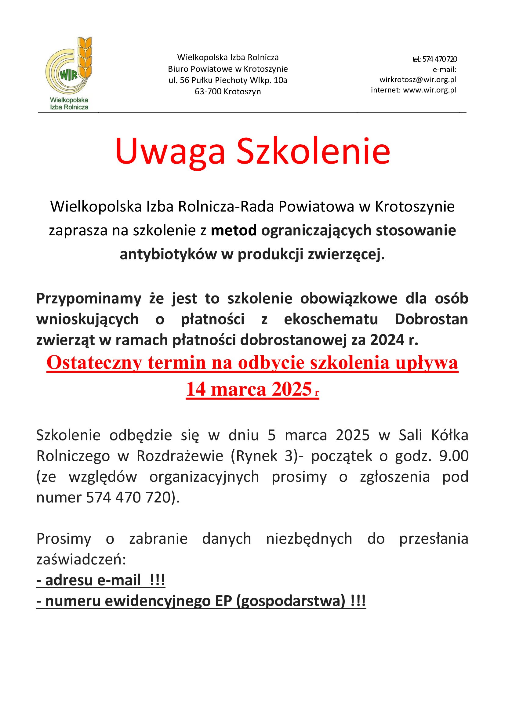 Plakat z informacją jak w treści